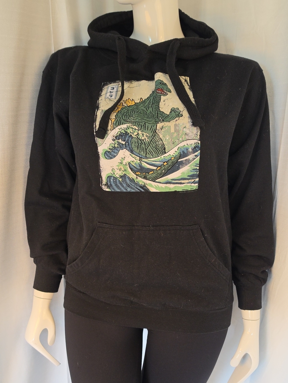 Vintage Mill Tex Black Godzilla Hoodie Sweatshirt and Kangaroo Pocket Size Large